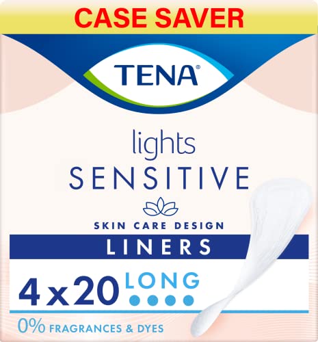 Tena Lights Long Liner, 80 fodere per incontinenza (4 x 20 confezioni) per donne con pelle sensibile, fodera traspirante e inodore, per debolezza della vescica leggera e incontinenza