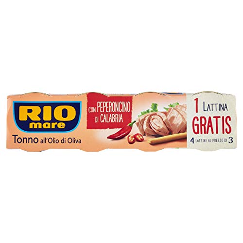 Rio Mare - Tonno, All'Olio Di Oliva Con Peperoncino, 3 confezioni da 4 Scatole Da 80 G