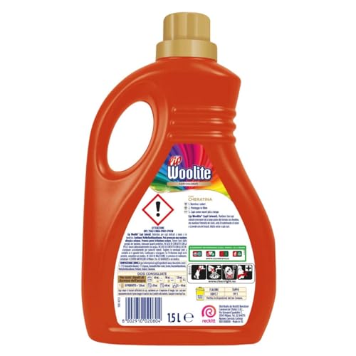 Lip Woolite Detersivo Lavatrice Capi Colorati 25 Lavaggi, 1 Flacone da 1500 ml di Detersivo Lavatrice Liquido Capi Colorati con Cheratina