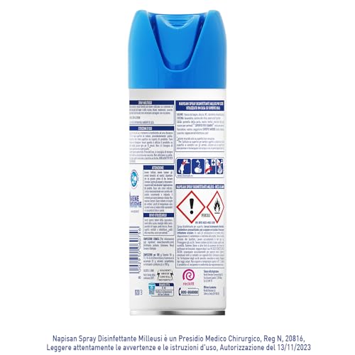 Napisan Spray Disinfettante Milleusi, Disinfettante Spray per Tessuti e Superfici, Fragranza Limone, 6 Spray da 400ml