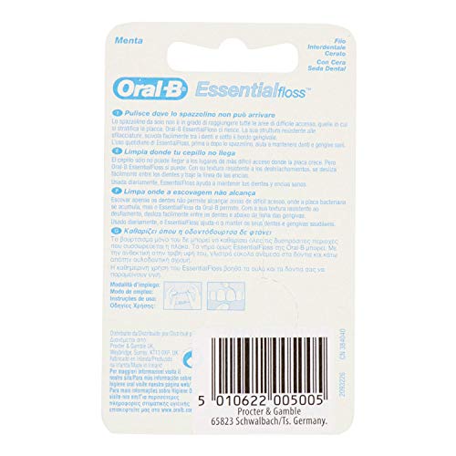 Oral-B EssentialFloss, Filo Interdentale Cerato, Delicato sulle Gengive, Raggiunge gli Spazi più stretti, Menta, 1 Confezione da 50 metri