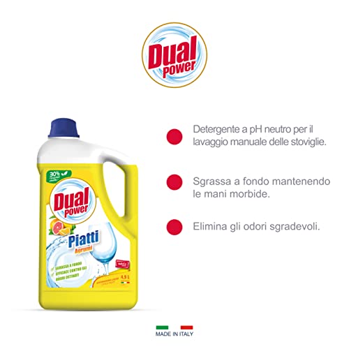 Dual Power Detergente HACCP per Lavaggio Manuale dei Piatti - Sgrassa a fondo, Fomato Professionale da 4,9 Litri