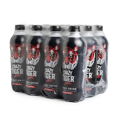 Crazy Tiger | Energy Drink Gusto Original, 12 Bottiglie da 50 cl PET Richiudibile, con Caffeina, Taurina, Vitamine, -50% di Zuccheri