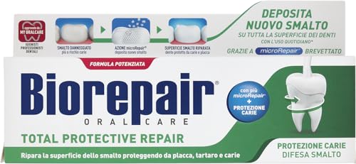 Biorepair, Dentifricio Total Protective Repair, Ripara lo Smalto, Protegge da Placca, Tartaro e Carie, Ripara lo Smalto, Mantiene l'Alito Fresco, Dentifricio Senza Fluoro, 75 ml