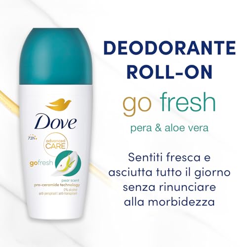 Dove, Deodorante Roll On Advanced Care Pera e Aloe, Deodorante Antitraspirante, Formula Delicata Con Tripla Azione Idratante, Protezione Fino a 48 Ore, Deodorante Uomo e Donna, 50 ml