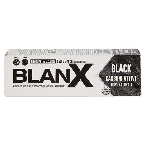 Blanx Dentifricio Black Dentifricio Sbiancante con Licheni Islandici e Carboni Attivi 100% Naturali, Rimuove Macchie da Caffè