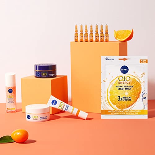 NIVEA Maschera viso antirughe Visage Q10 Plus, Maschera viso idratante in tessuto con 2 antiossidanti Q10 e Vitamina C, Maschera viso Vitamina C e Q10 anti-age