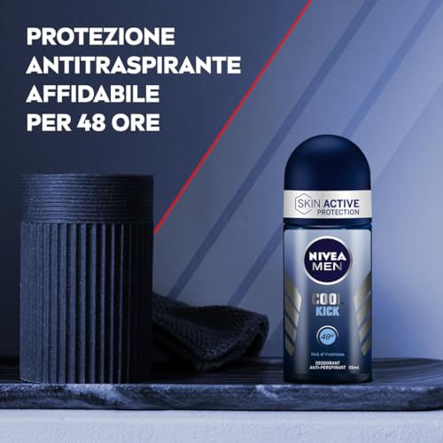 NIVEA Men Cool Kick Roll-on Deodorante antitraspirante in confezione da 6 x 150ml, Deodorante uomo con formula Cool-Care, Deo roll per 48 h di intensa freschezza
