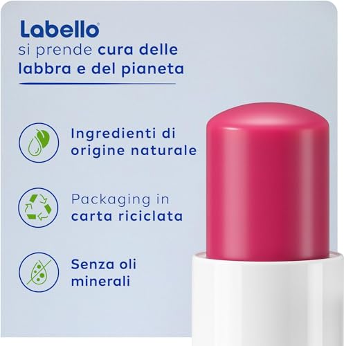 Labello Blackberry Shine Burrocacao Labbra 4.8 g, Balsamo Labbra Colorato All'Aroma Di More, Lip Balm Idratante 24H Con Ingredienti Naturali E Pigmenti Colorati