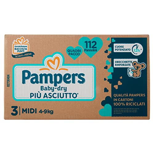 Pampers Pannolini Baby-Dry Taglia 3, 112 Pezzi - 2890 g