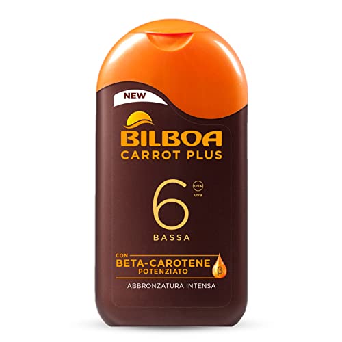 Bilboa Carrot Plus, Latte Solare SPF 6, Abbronzante Corpo, Formula con Betacarotene per una Abbronzatura Intensa e Duratura, Resistente all'Acqua, Dermatologicamente Testato, 200 ml