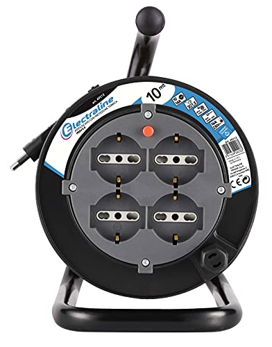 Electraline H05VV-F Prolunga elettrica con avvolgicavo, 4 prese polivalenti (schuko + 10/16A) spina grande 16A, con protezione