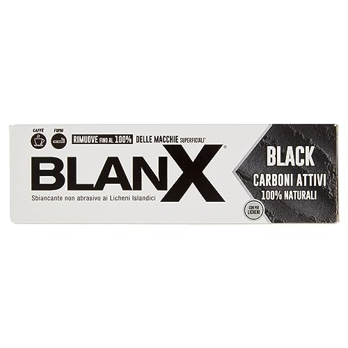 Blanx Dentifricio Black Dentifricio Sbiancante con Licheni Islandici e Carboni Attivi 100% Naturali, Rimuove Macchie da Caffè