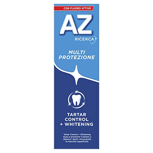 Dentifricio AZ Multi Protezione Tartaro Control, con Azione Sbiancante, Previene il Tataro, Extra Freschezza, Rimuove le macchie superficiali, Maxi Formato da 6 Confezioni X 75ml