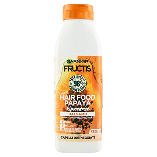 GARNIER Fructis Balsamo Riparatore Per Capelli Danneggiati, Papaya Riparatrice, Unscented, 350 Millilitro