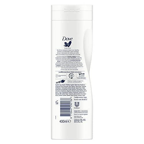 Dove, Crema Corpo Coccola Intensa, Crema Corpo Idratante per Pelle Molto Secca, Dona una Pelle Vellutata, Idratazione Profonda per 48h con Ceramide Restoring Serum, Dermatologicamente Testata, 400ml