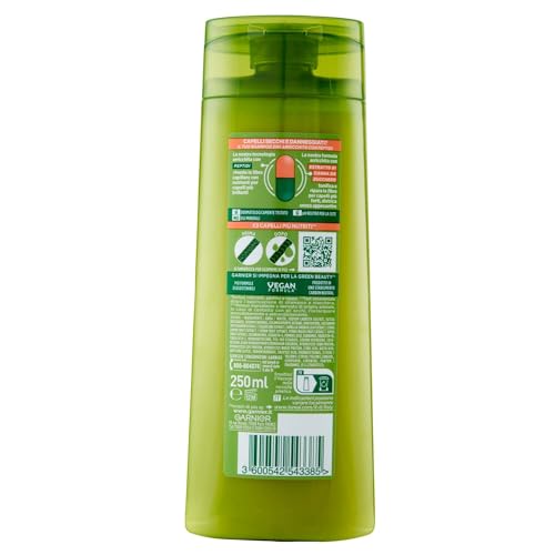 Garnier Fructis Shampoo Nutriente 2in1, Per Capelli Secchi e Danneggiati, Azione Riparatrice, Con Estratto di Canna da Zucchero, 250 ml