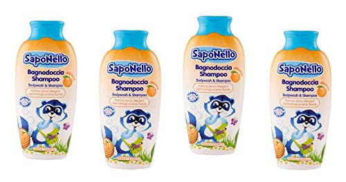 4FLACONI SAPONELLO BAGNODOCCIA SHAMPOO ALBICOCCA 400 ML bagnoschiuma bagnetto bambini