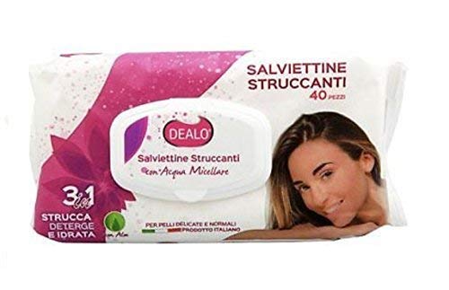 SALVIETTINE UMIDIFICATE DEALO 3 in 1 STRUCCANTI 40 PEZZI CON ACQUA MICELLARE IDRATANTI