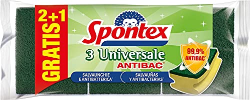 Spontex universale – Set da 3 spugnette abrasive SALVAUÑAS con fibra di estratti minerali, colore: verde – [Confezione da 8]