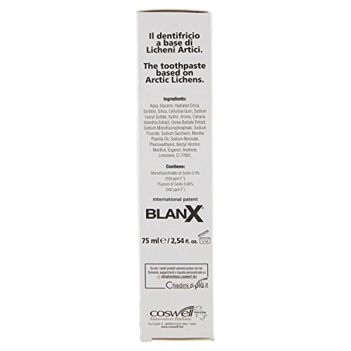 BlanX, Dentifricio Classico Sbiancante, a Base di Licheni Artici 100% Naturali, 75ml - 4 Confezioni
