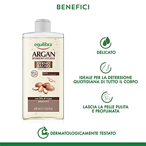 Equilibra Argan Dermo-Bagno, Gel-Doccia ad Azione Idratante, Emolliente e Vellutante, per una Pelle Pulita e Profumata, Con Olio di Argan e Glicerina, 400 ml