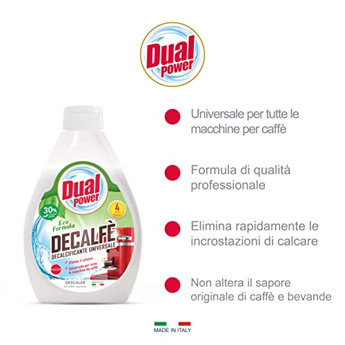 Dual Power, Decalfè, Decalcificante Universale per Tutte le Macchine da Caffè, Elimina Rapidamente le Incrostazioni di Calcare, Contiene Ingredienti Naturali, Made in Italy