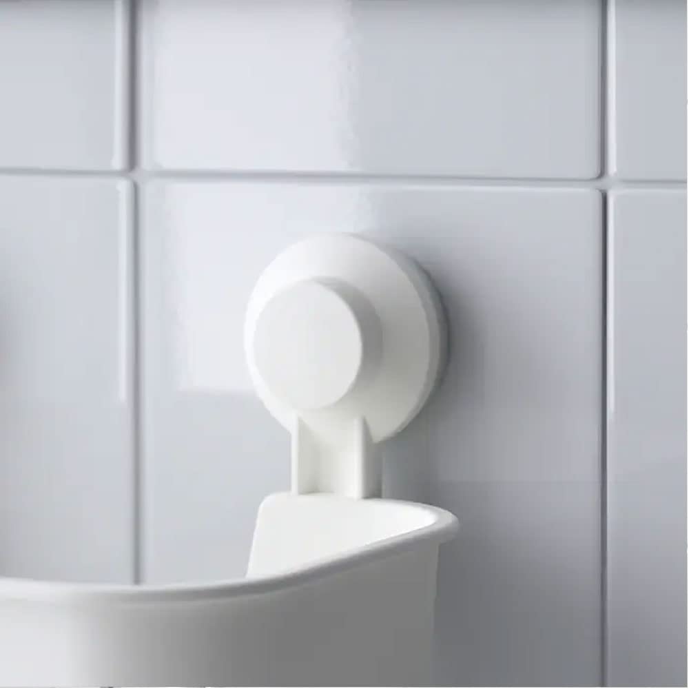 Ikea Tisken - Cestino con ventosa per riporre oggetti, colore: bianco (policarbonato, gomma sintetica, plastica ABS, confezione da 1,00)