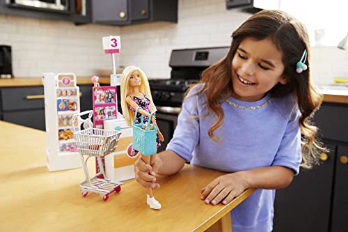 Barbie - Bambola, Supermercato, Carrello Funzionante e Tanti Accessori, Multicolore, FRP01