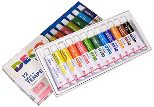 DECO E1336 Colori a Tempera 12 Tubi, 12 ml, Assortiti