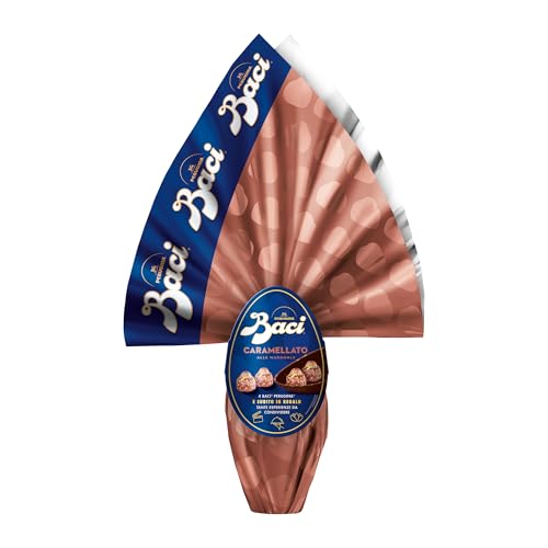 BACI PERUGINA Uovo di Pasqua 2025 Cioccolato Caramellato alle Mandorle con Sorpresa e 4 Cioccolatini 265g