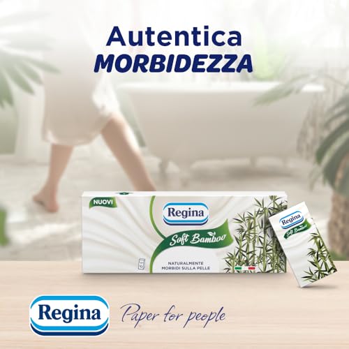 Regina Soft Bamboo Fazzoletti, 16 Confezioni da 10 Pacchetti di Fazzoletti a 4 Veli