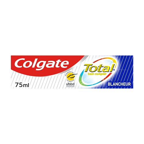Colgate - Dentifricio totale bianchezza, elimina la placca dentale e le attività sulla superficie dei denti 12 ore di protezione sui denti, lingua, gengive 75 ml lotto 3, (lotto 3)