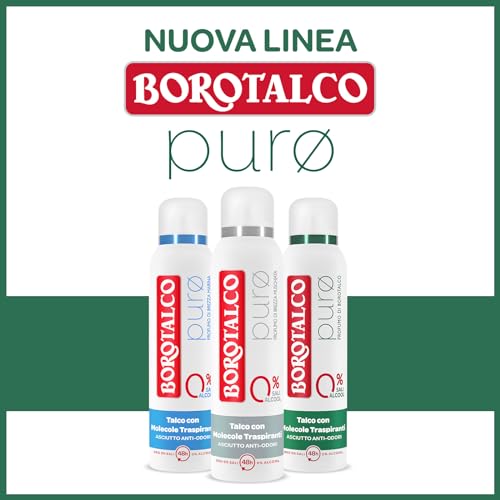 Borotalco, Deodorante Spray Puro Brezza Muschiata, con Talco con Molecole Traspiranti, Senza Alcool e Sali di Alluminio, Asciutto Anti-Odori, 48h di Efficacia, Profumo Muschiato - 1 Flacone da 150 ml
