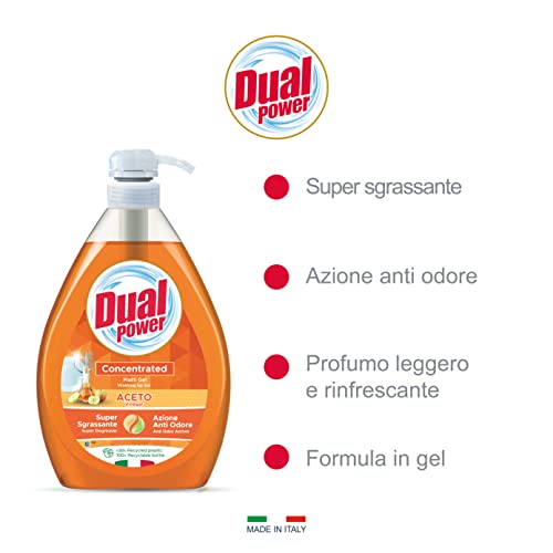 Dual Power Piatti Gel Limone, Detergente Piatti Concentrato ad Elevato Potere Sgrassante, Ideale per Stoviglie Incrostate, Azione Anti Odore, Made in Italy