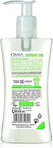 Omia - Gel Detergente Viso Eco Bio Aloe Vera del Salento, Struccante Idratante ed Equilibrante per Pelli Normali e Miste, Dermatologicamente Testato, Formula Vegana - Flacone da 200 ml