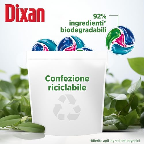 Dixan DISCS 4in1 Color Detersivo Lavatrice (45 Lavaggi), Capsule lavatrice per colori vivaci, pulizia profonda del bucato e freschezza igienica per la lavatrice, Rimuove le macchie da 20°C