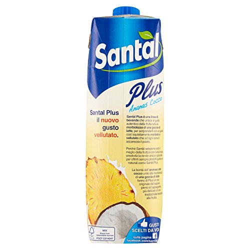 Santal - Succo Ananas Cocco, con una Goccia di Latte - 12 pezzi da 1 l [12 l]