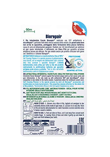 Biorepair, Filo Interdentale Antibatterico Cerato Scorrevole, Aroma di Menta Fresca - 1 Confezione da 50 mt