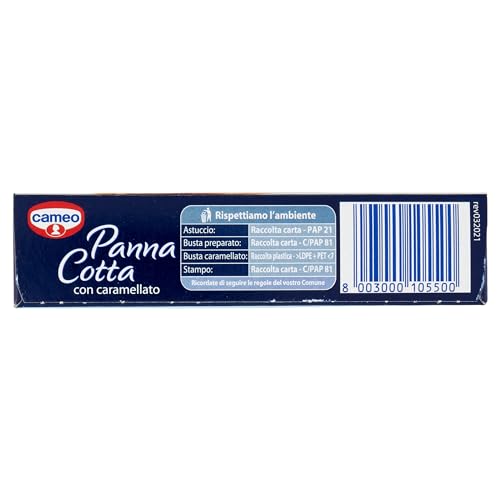 Cameo Preparato per Panna Cotta con Caramellato, Dessert Facile da Preparare, Contiene lo Stampo per la Cottura 1 Busta di Preparato e 1 Busta di Caramellato, Astuccio da 6 Porzioni, 97 g