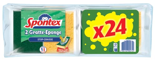 SPONTEX - Gratta-Spugna Stop-Graziosa - 12 confezioni da 2 spugne grattanti verdi anti-grasso - 24 spugne