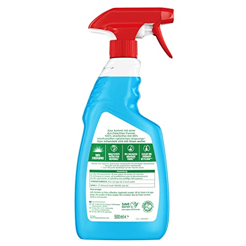 Ajax - Detergente per vetri, 12 flaconi da 500 ml, 100% senza aloni, con una pratica testina nebulizzante