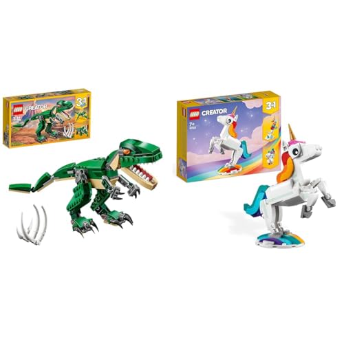 LEGO Creator Dinosauro, Modello 3 in 1, Figure del Triceratopo e Pterodattilo, Sistema di Costruzione Modulare, 31058