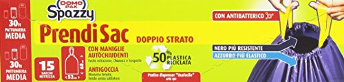 Spazzy - Sacchi in Plastica, Con maniglie Autochiudenti, con Antibatterico Pattumiera Media - 4 confezioni da 15 sacchi [60 sacchi]