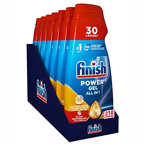 Finish Powergel Detersivo Lavastoviglie al Limone, Gel Lavastoviglie, 120 Lavaggi, 4 confezioni da 30 Lavaggi di Liquido Lavastoviglie