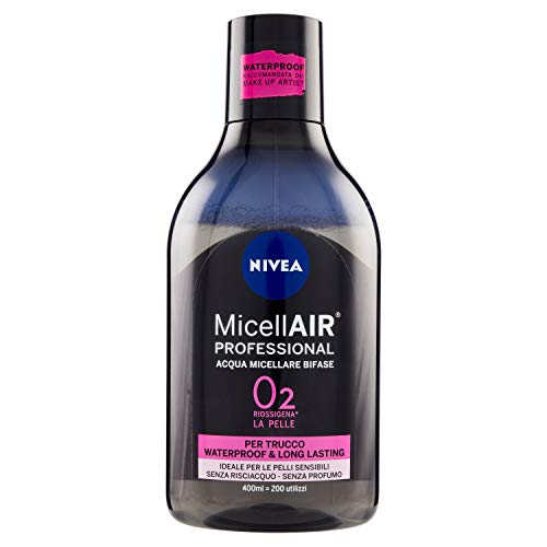 NIVEA MicellAIR Professional Acqua Micellare Bifase da 400 ml, Acqua Micellare Struccante per Trucco Waterproof, Acqua Micellare Detergente con Estratti di Tè Nero