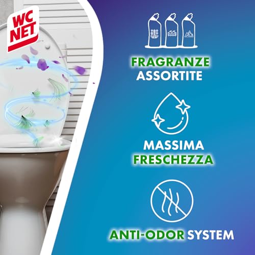 Wc Net - Profumoso Gel, Anticalcare e Igienizzante per WC, Tripacco Mono Fragranza a Seconda della Disponibilità, 3 Flaconi da 700 ml