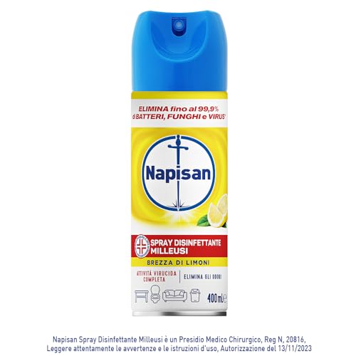 Napisan Spray Disinfettante Milleusi, Disinfettante Spray per Tessuti e Superfici, Fragranza Limone, 6 Spray da 400ml
