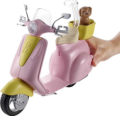 Barbie Scooter e Cagnolino, Moto con Cucciolo e Casco, Bambola non Inclusa, per Bambini 3 + Anni, FRP56