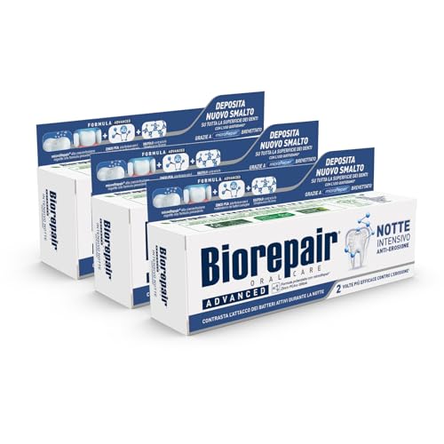 Biorepair, Dentifricio Advanced, Notte Intensivo Anti-Erosione, Protegge e Ripara lo Smalto dei Denti, Antibatterico, con MicroRepair, Zinco PCA e Xilitolo